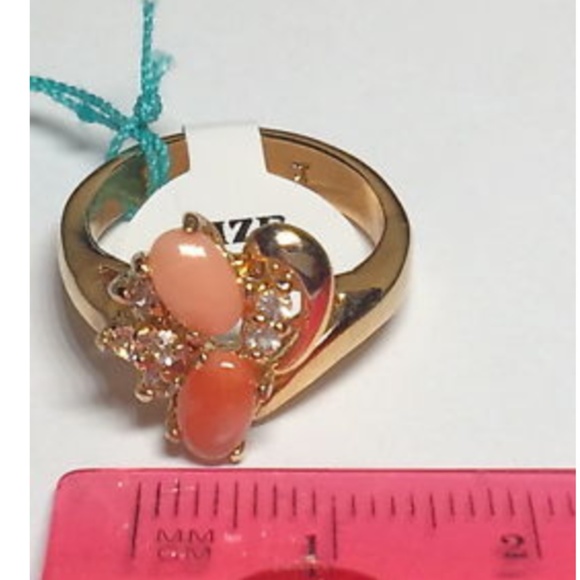 Gold Peach Coral CZ Cocktail Statement Ring Size 6 - Picture 8 of 8